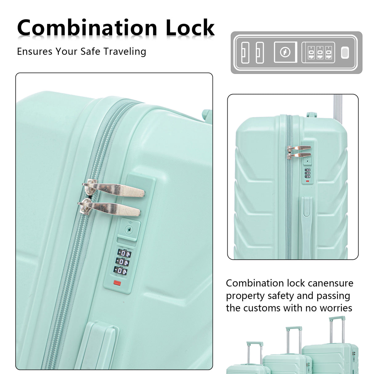 Set 3PCs 20'/24'/28' ABS Spinner Wheel Luggage - Mint Green