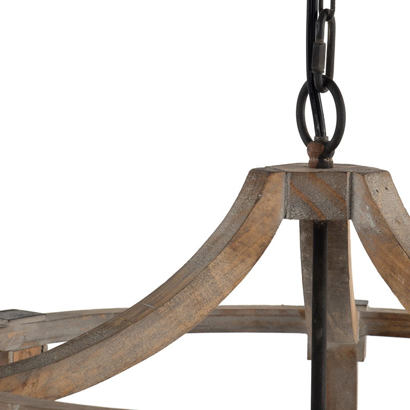 3 Light Wood Drum Chandelier with Adjustable Chain for Kitchen