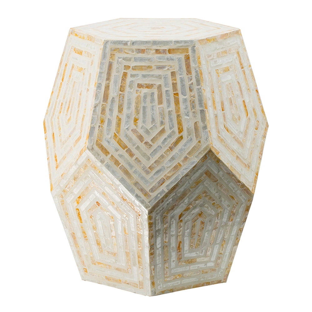 Hexagonal Capiz End Table with Contemporary Design - Cream Yellow