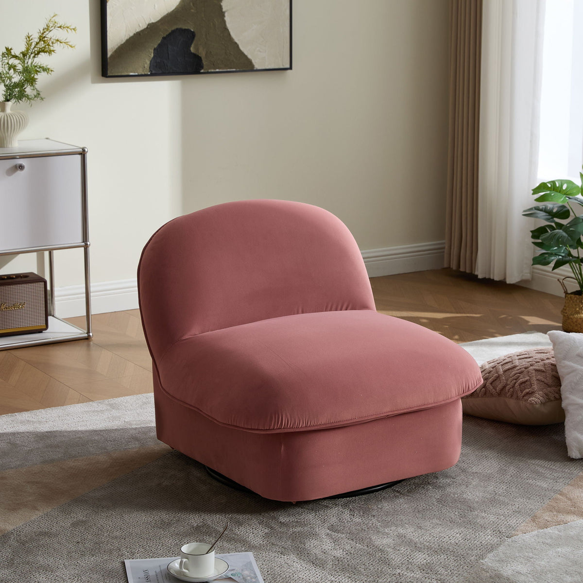 Pumpkin Shaped Swivel Accent Chair, 360 Degree Rotation For Living Room