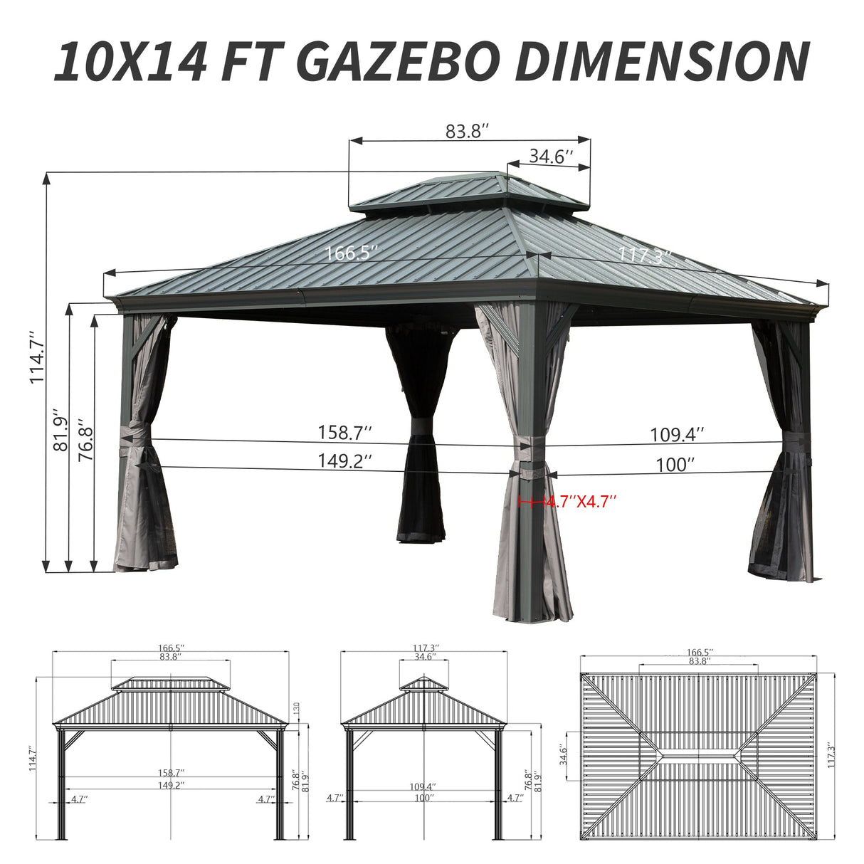 10' X 14' Hardtop Gazebo with Double Roof