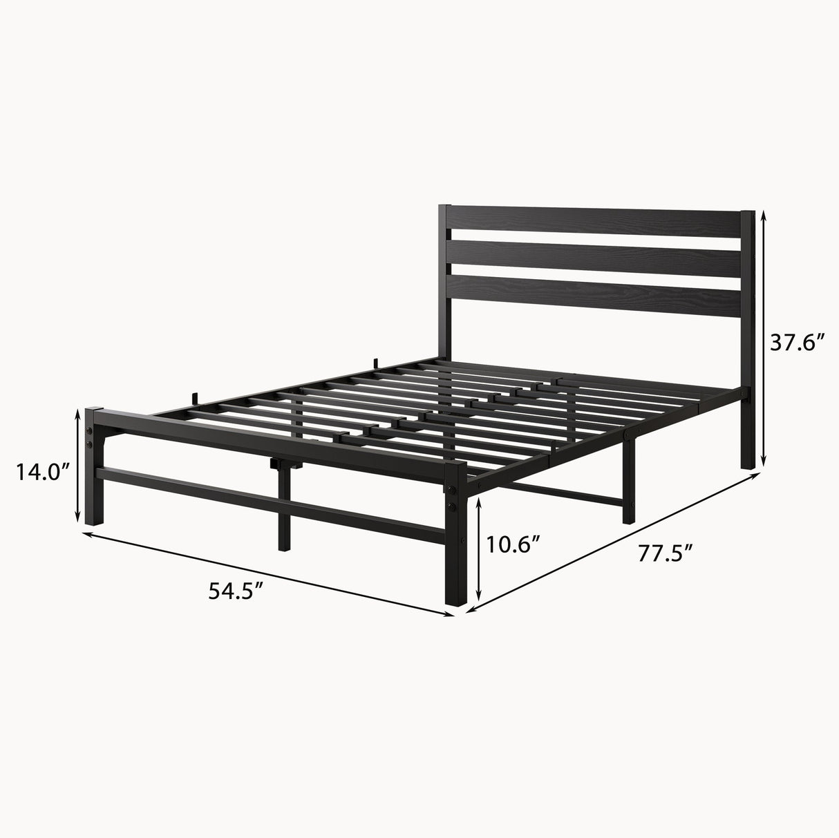 Industrial Platform Bed with Storage and Vintage Wood Headboard - Black