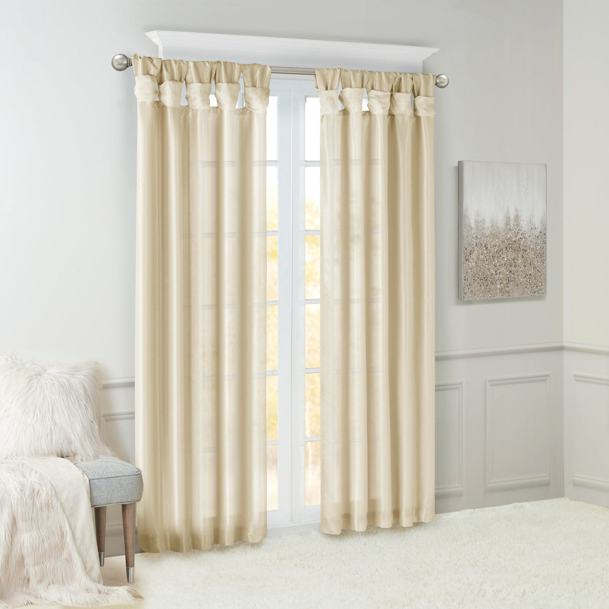 Twist Tab Lined Window Curtain Panel Champagne 50x95