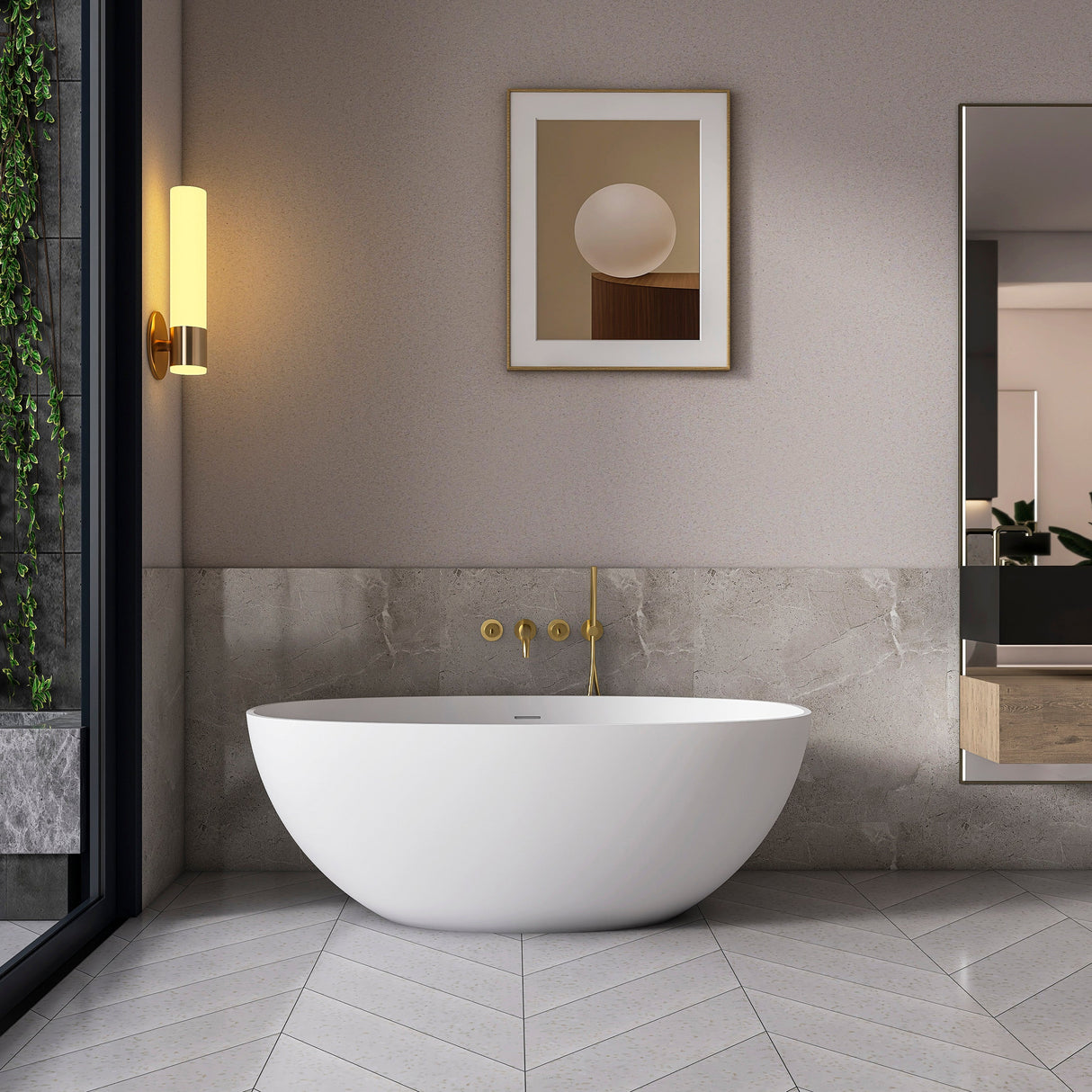 61 Inch Small Size Artificial Stone Solid Surface Freestanding Bathroom Bathtub