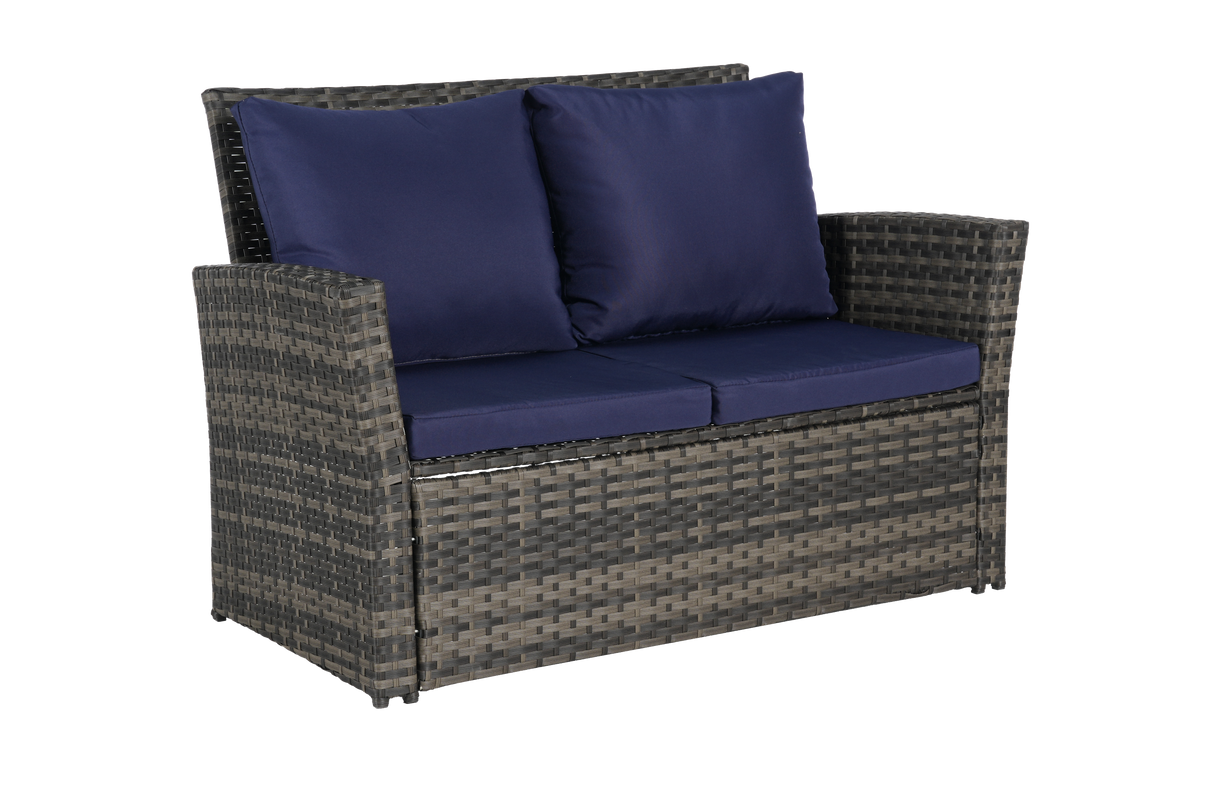 4 Pieces Outdoor Patio Furniture Set with Rattan Chairs and Tempered Glass Table