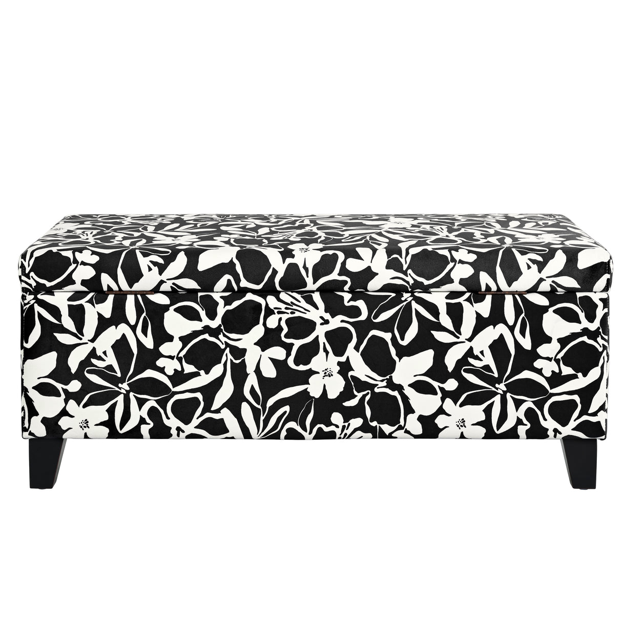 Luxury Storage Ottoman with Floral Patterned Fabric - Black Floral/White