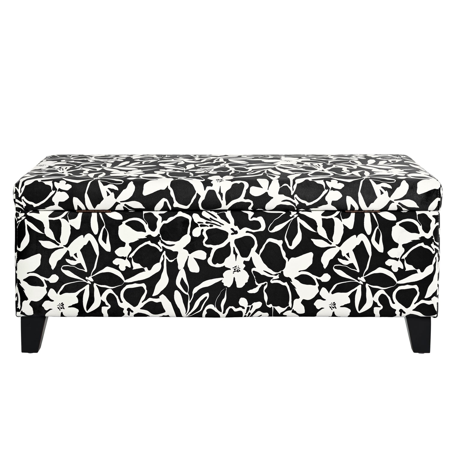 Luxury Storage Ottoman with Floral Patterned Fabric - Black Floral/White