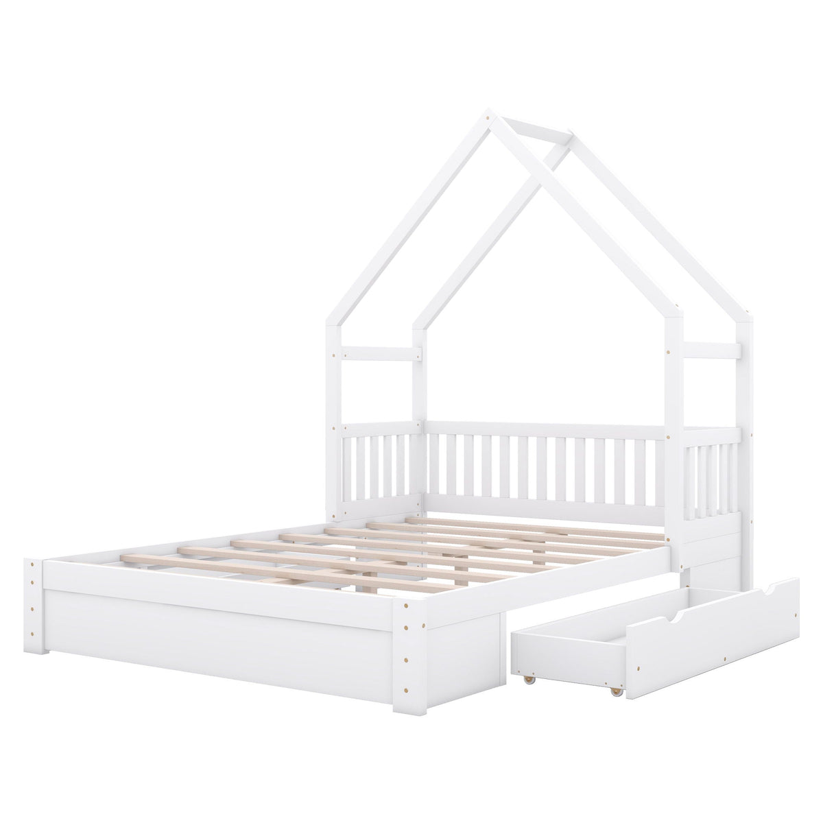 Queen Storage Platform Bed with Guardrail and 2 Drawers - White or Light Brown