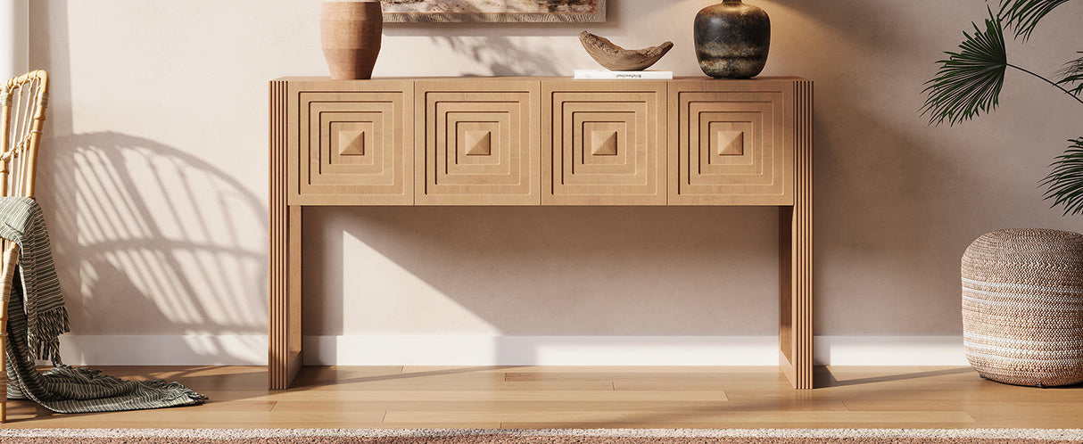 Geometric Carved Console Table with Soft-Close Drawers