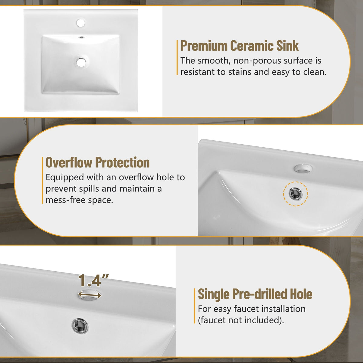 Elegant Bathroom Vanity With Ceramic Sink, Soft Close Door, Adjustable Shelf