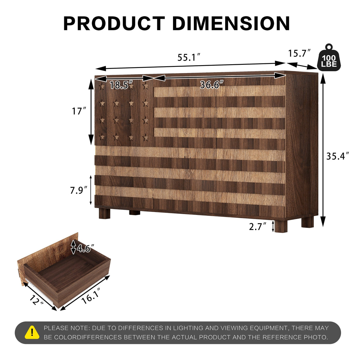 55-Inch Walnut Buffet Sideboard Cabinet with Storage
