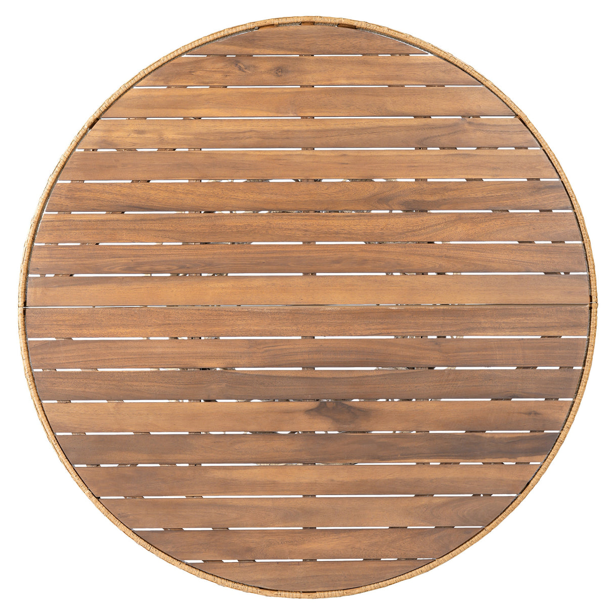 Durable Outdoor Dining Table with Round Acacia Wood Top and Wicker Base