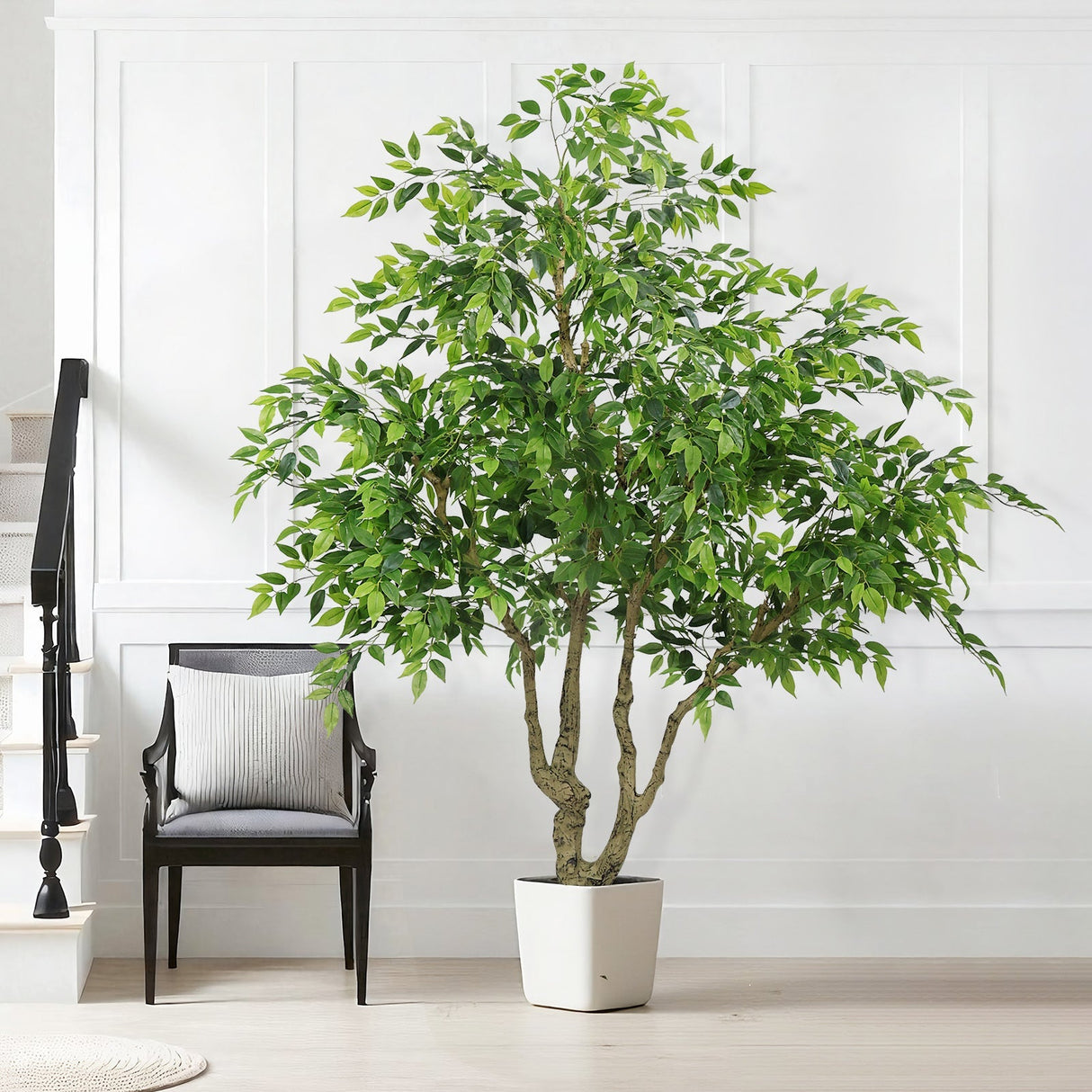 7FT Tall Artificial Banyan Tree with Natural Trunk and Realistic Silk Leaves