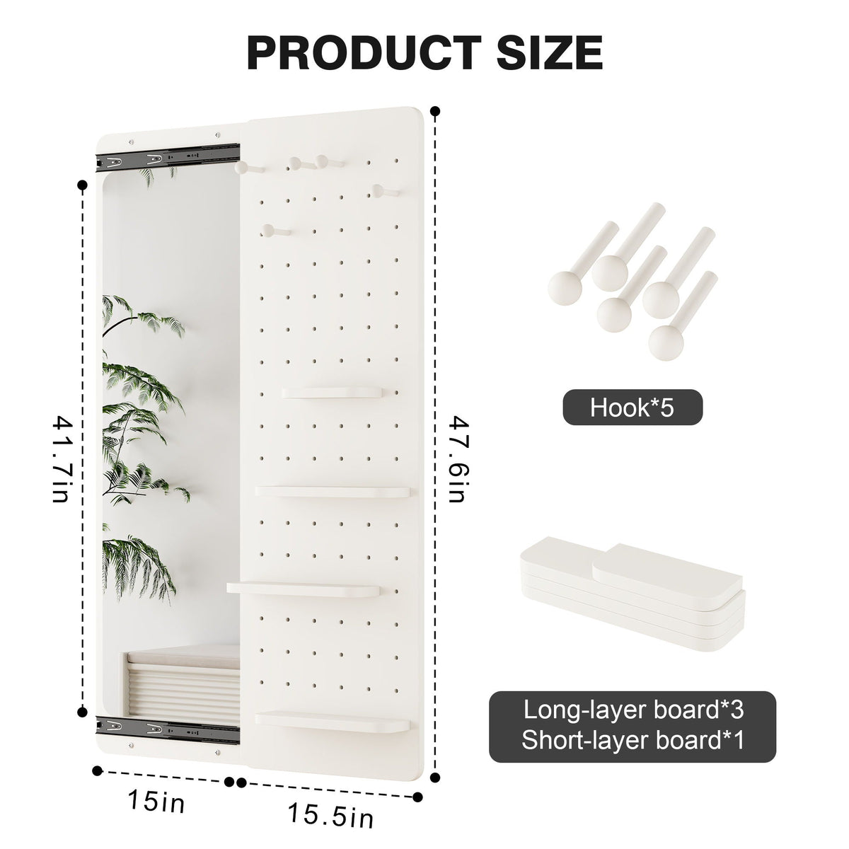 Wall Mounted Full Length Mirror With Shelf And Hook