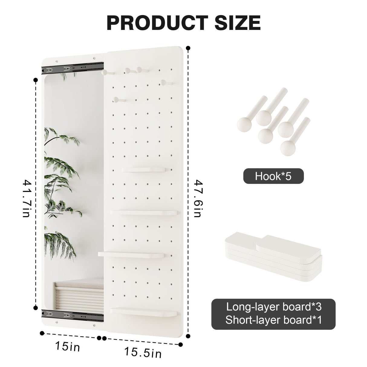Wall Mounted Full Length Mirror With Shelf And Hook
