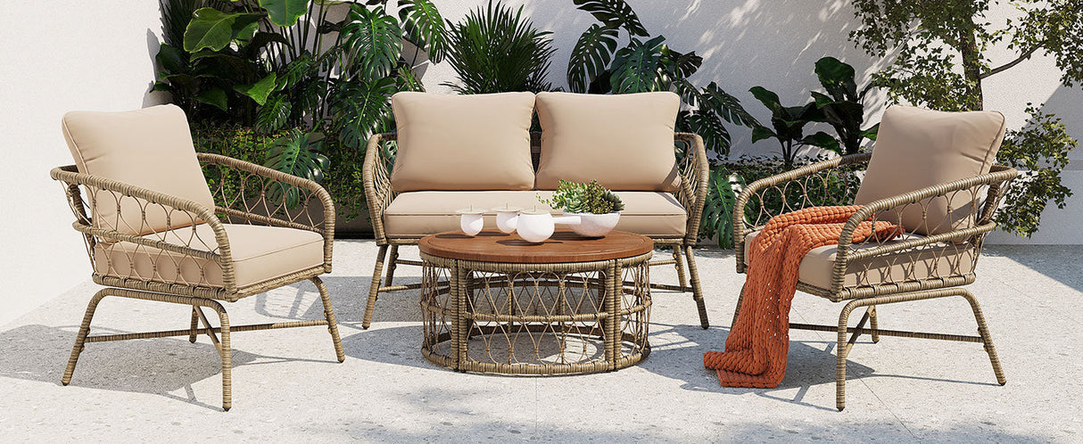 GO Bohemia-Inspired 4-Person Outdoor Seating Group with Removable Cushions