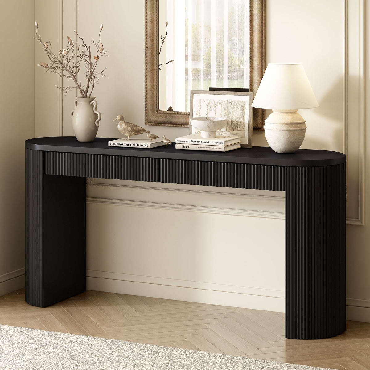 U_STYLE 58.3" Entryway Table with Large Top and Dual Drawers