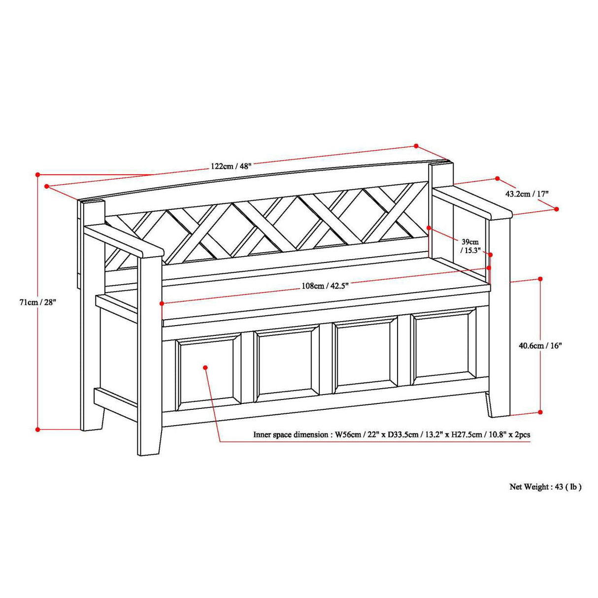 Amherst - Compact Entryway Storage Bench