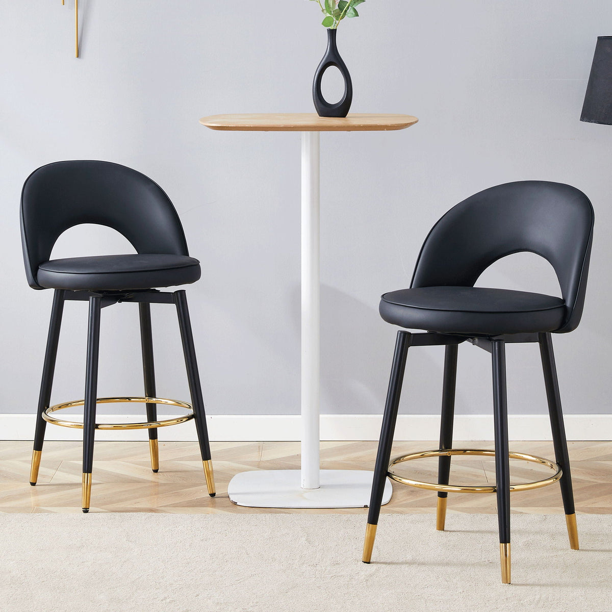 Modern Upholstered 360° Rotatable Bar Chair With Metal Legs For Dining Room (Set of 2)