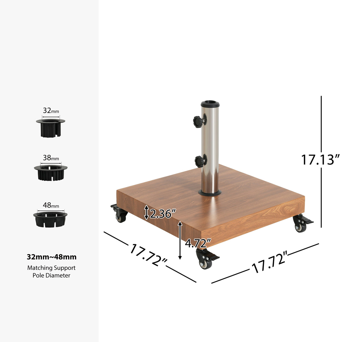 Malibu Square Umbrella Base with Wheels - Concrete & Iron Outdoor Stand