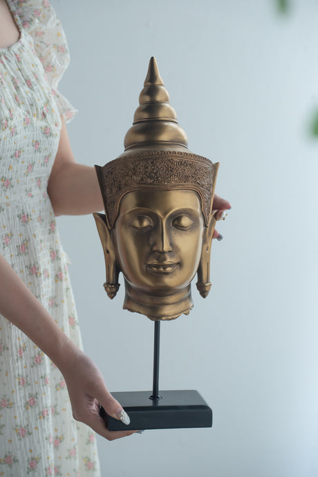 7x7.5x19.7'--Buddha-Statue-Head-On-Stand-Decorative-Objects