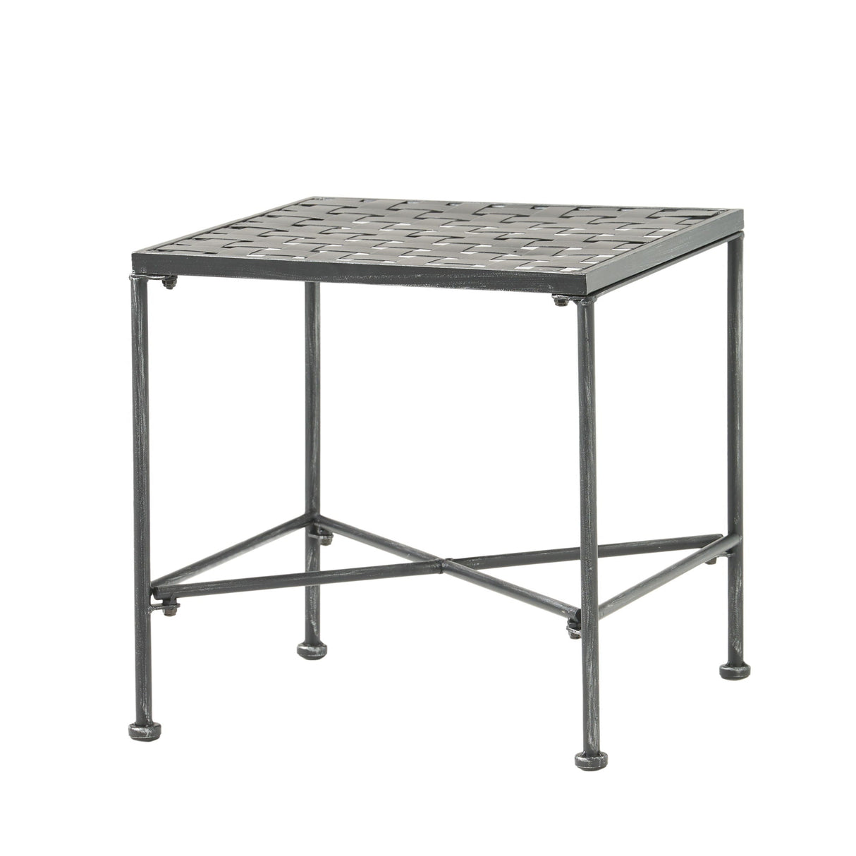 Outdoor Square Side Table with X Shaped Iron Frame - Black