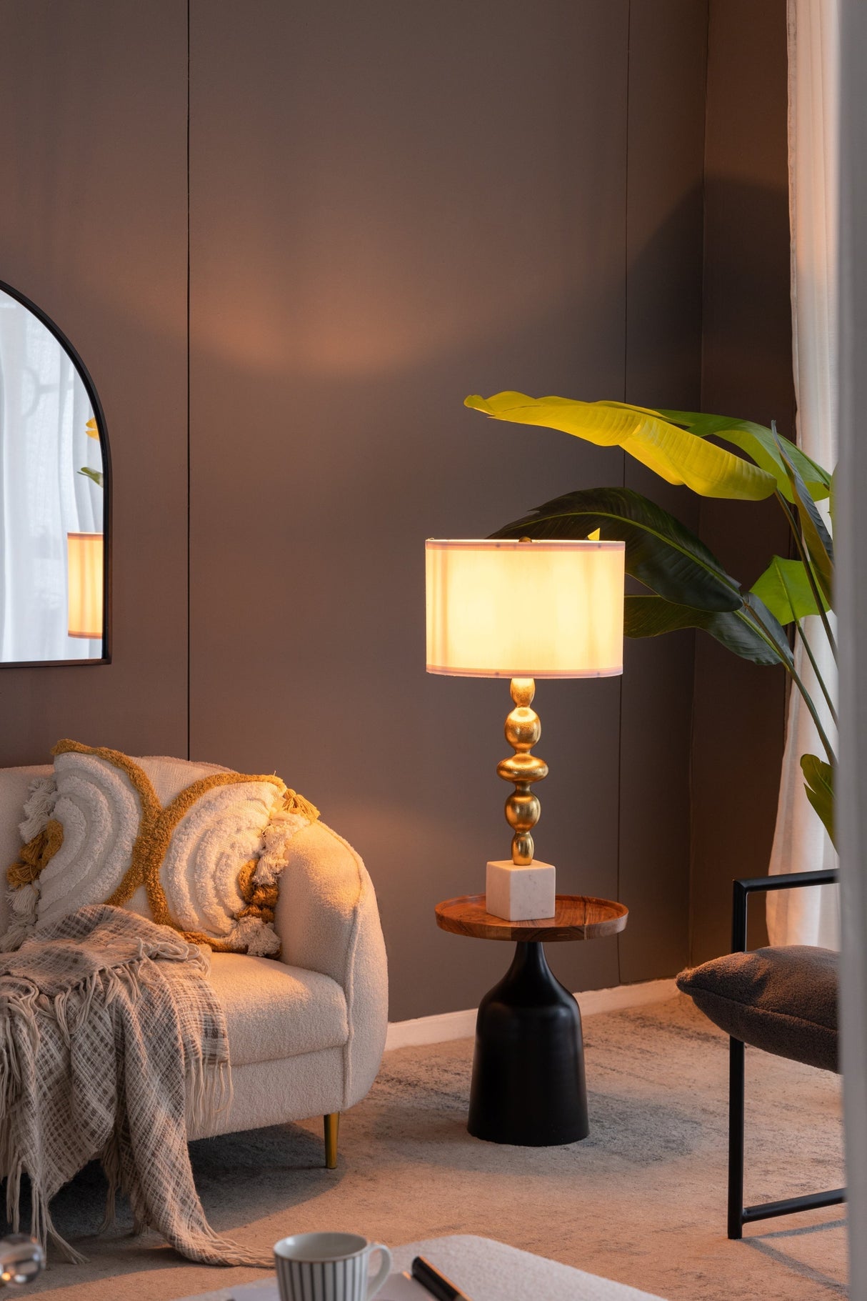 D15x29.5' Gold and White Table Lamp with Round Four Tiered Body