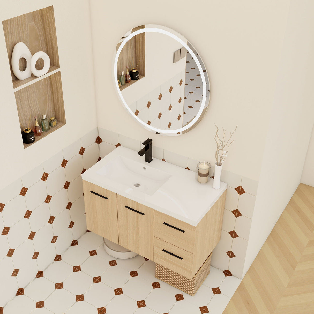 Wall Mounted Floating Bathroom Vanity With Sink, Door & Drawers Modular Cabinet