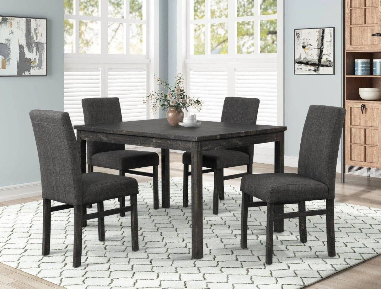 5 Piece Transitional Dining Room Set 48" Wood Table with 4 Upholstered Chairs Charcoal Finish