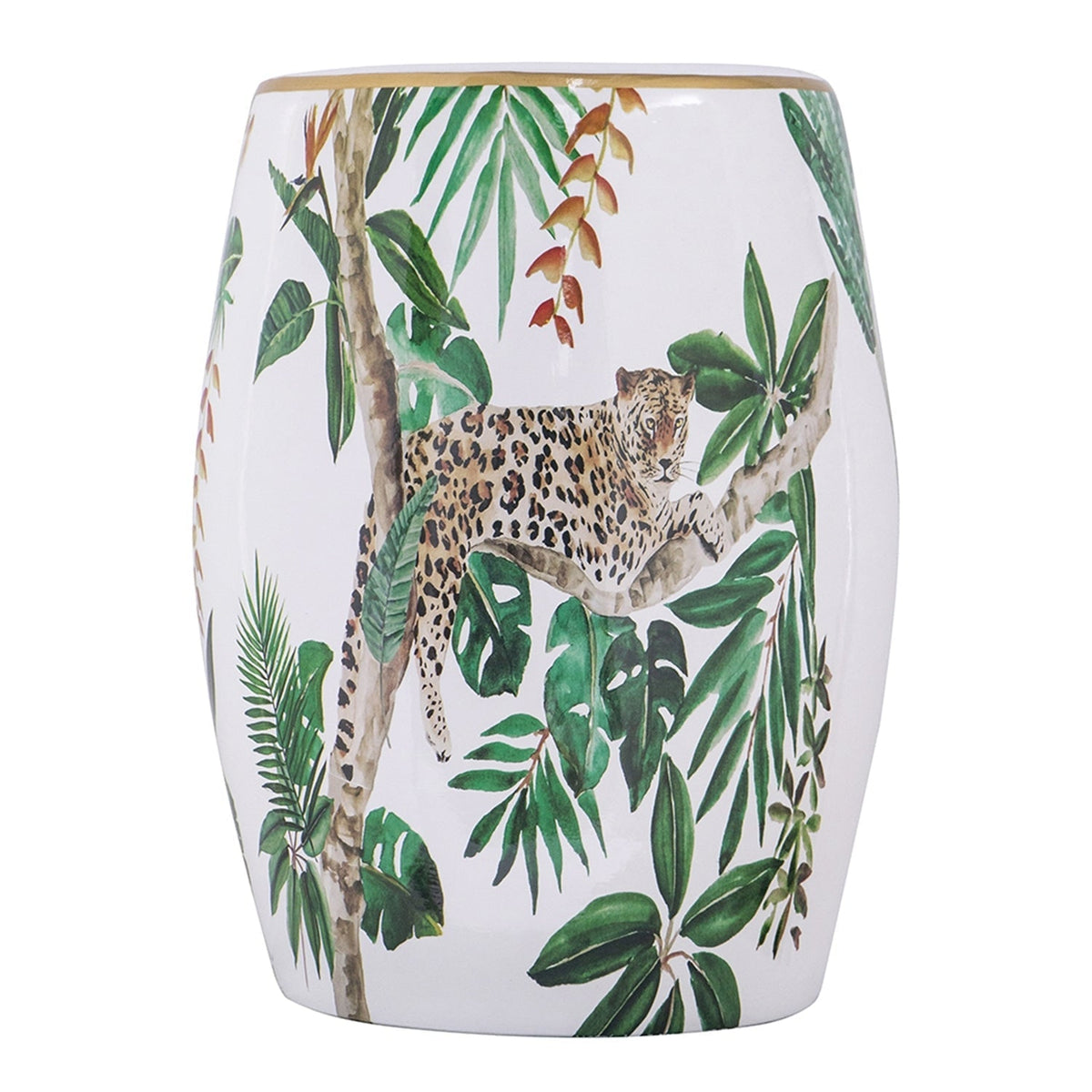 13x13x18" Ceramic Garden Stool Jungle-Themed Accent Side Table