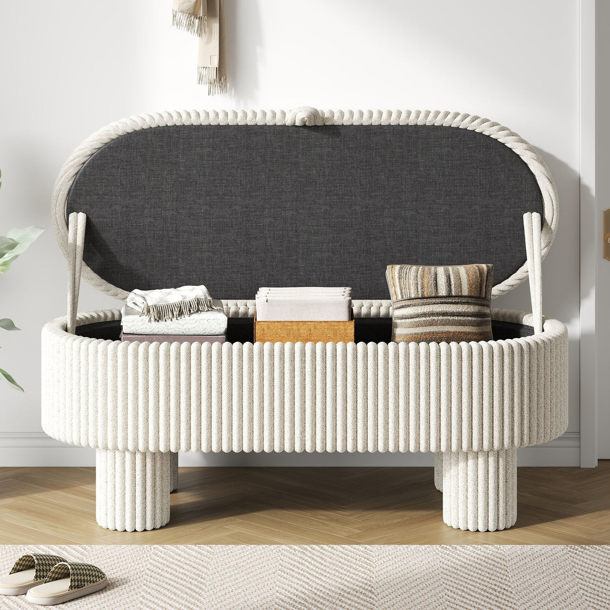 Storage Ottoman Upholstered Bench with Lift-Top Storage for Bedroom