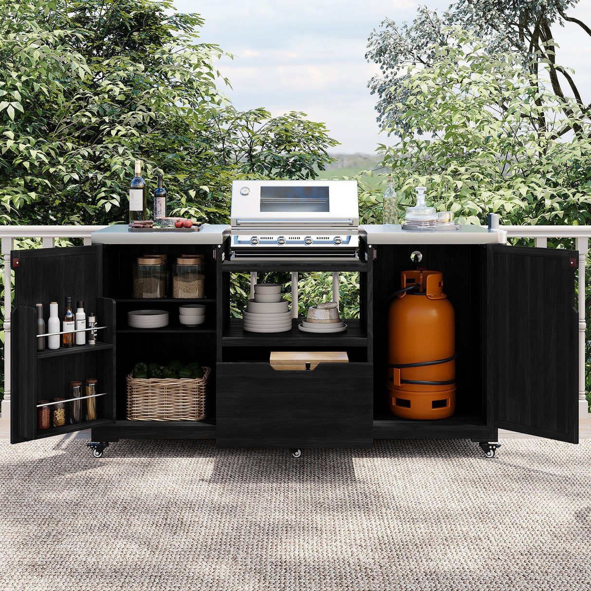 K&K 66.5' Outdoor Kitchen Island for Big Green Egg Grills