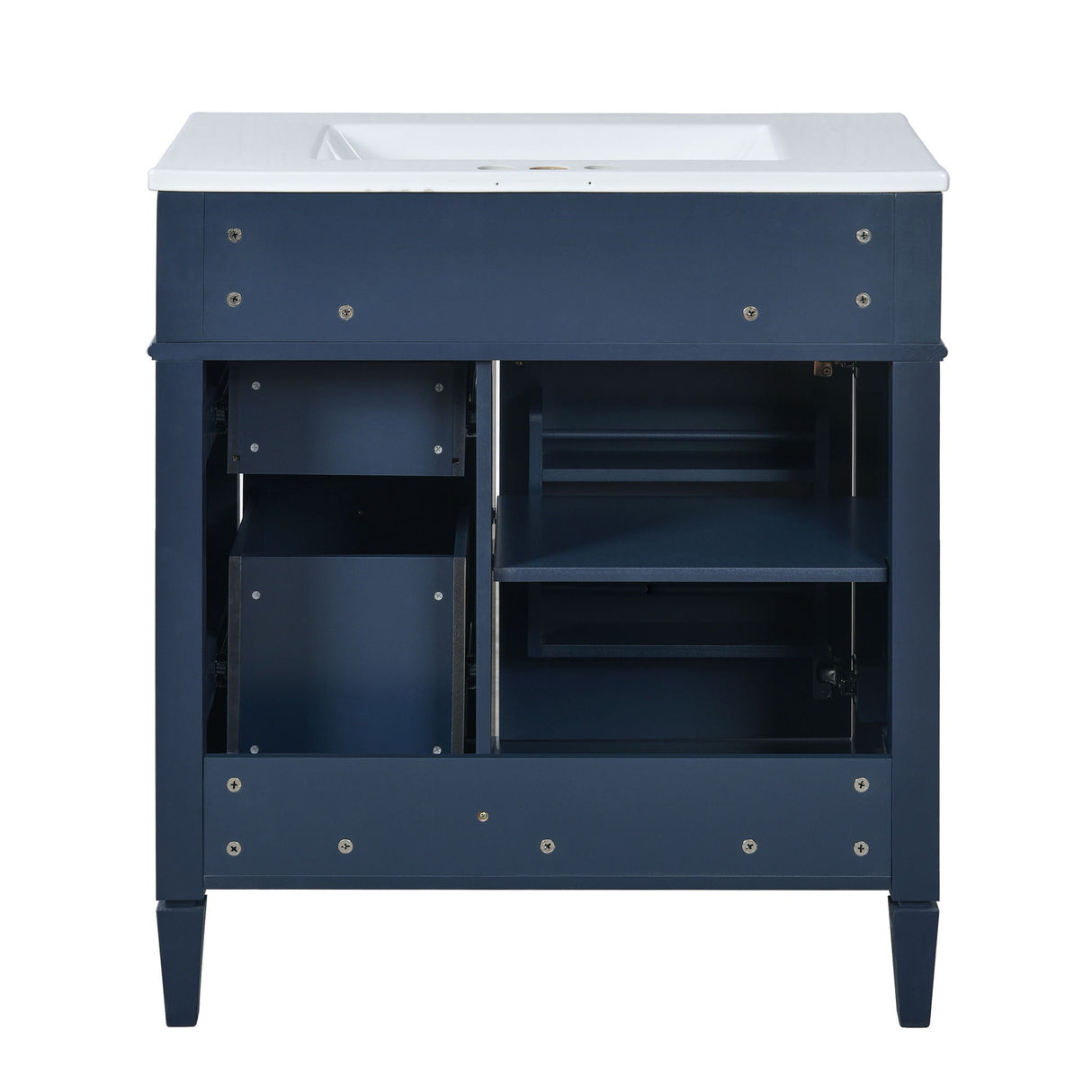 Bathroom Vanity With Top Sink, 2 Doors And 3 Drawers, Freestanding Set With Mirror Cabinet