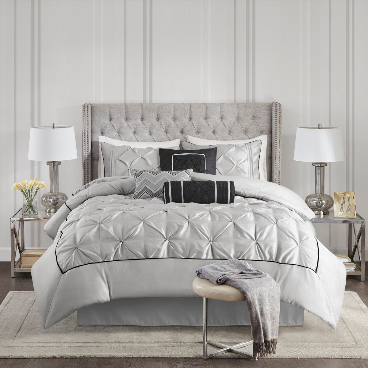 7 Piece Tufted Comforter Set Grey California King