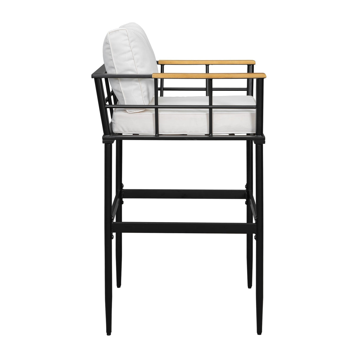 Iron Outdoor Dining Set with Acacia Wood Armrest