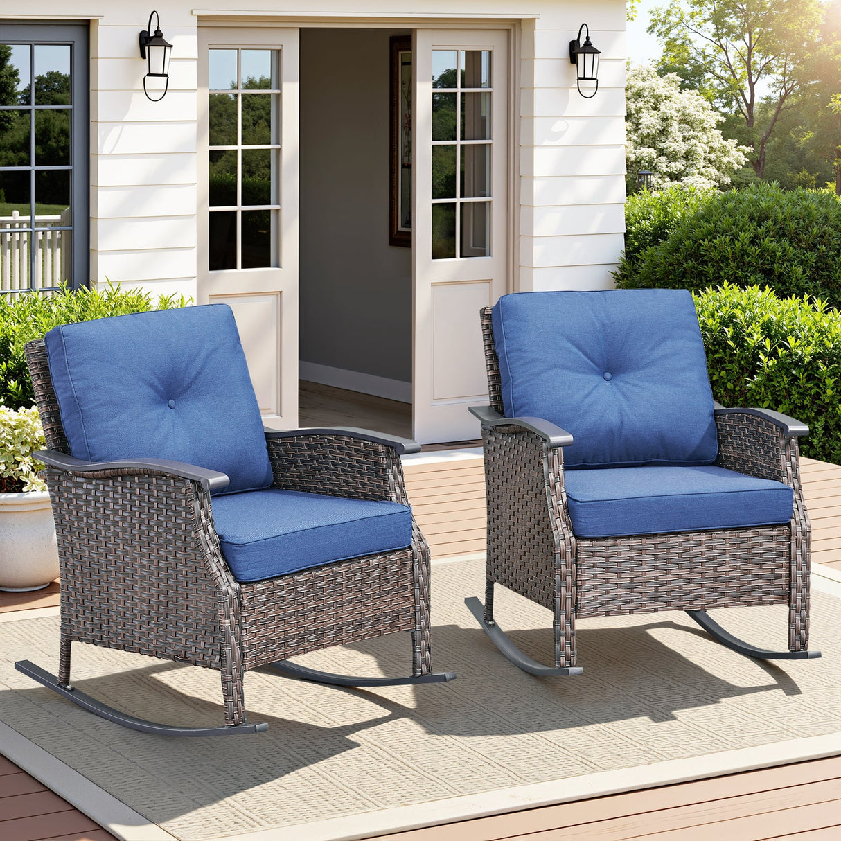 Outdoor Gliding Wicker Chairs Set of 2, PE Rattan Patio Glider Chairs