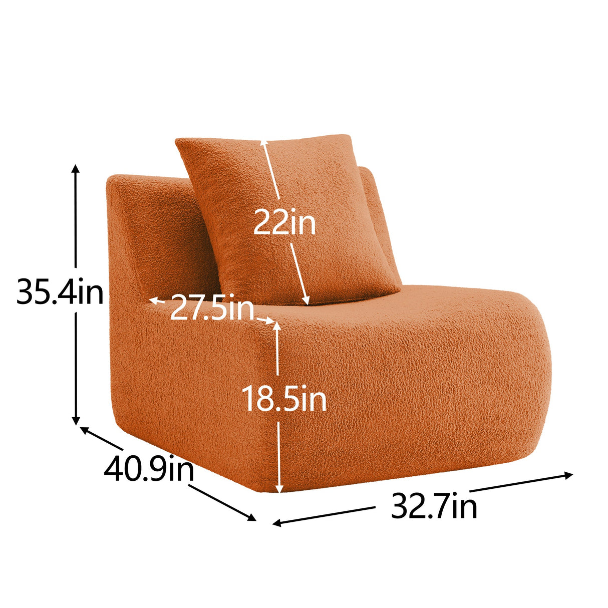 Armless Sofa With Pillow Teddy Fabric - Orange