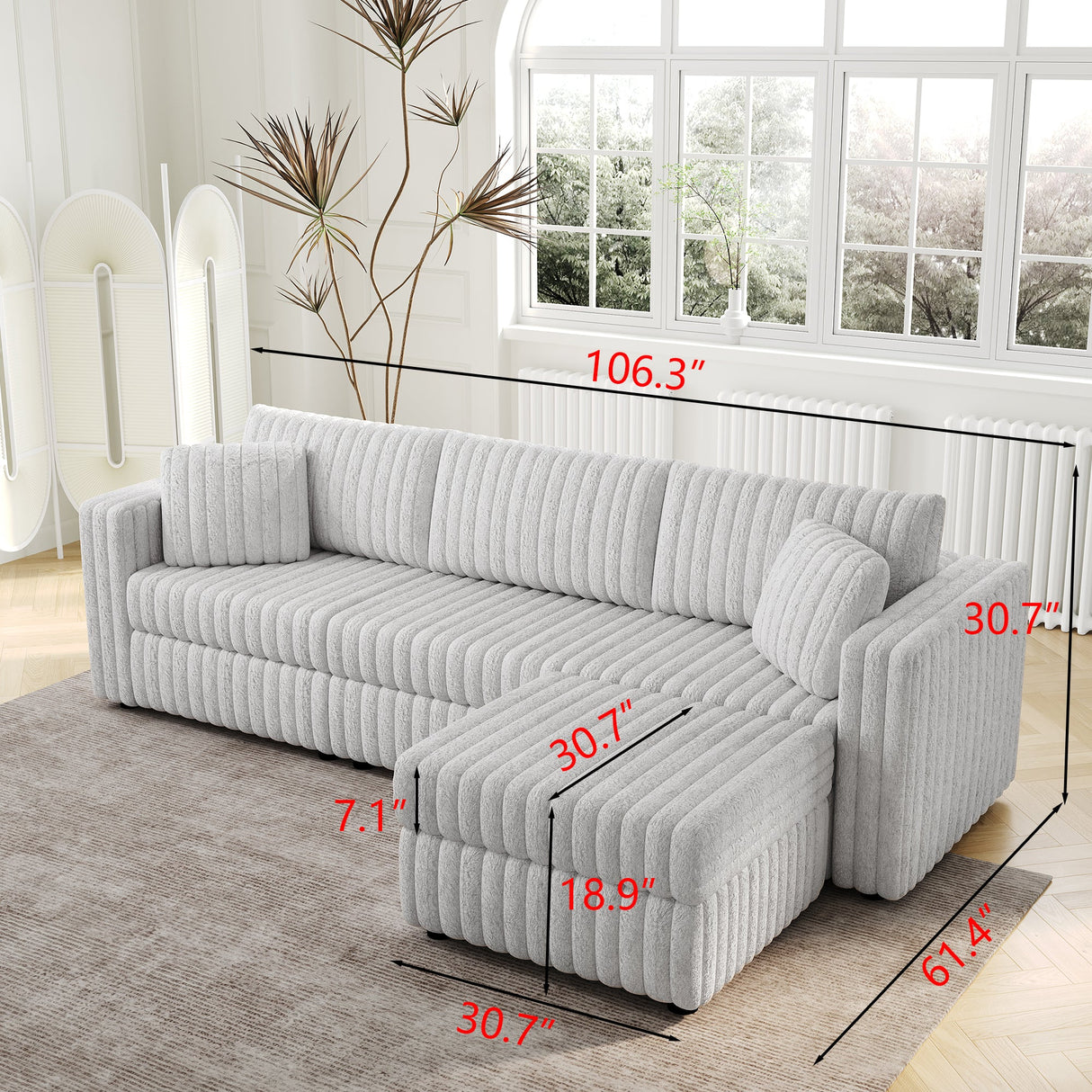 106.3" Soft 3-Person Sofa with Ottoman