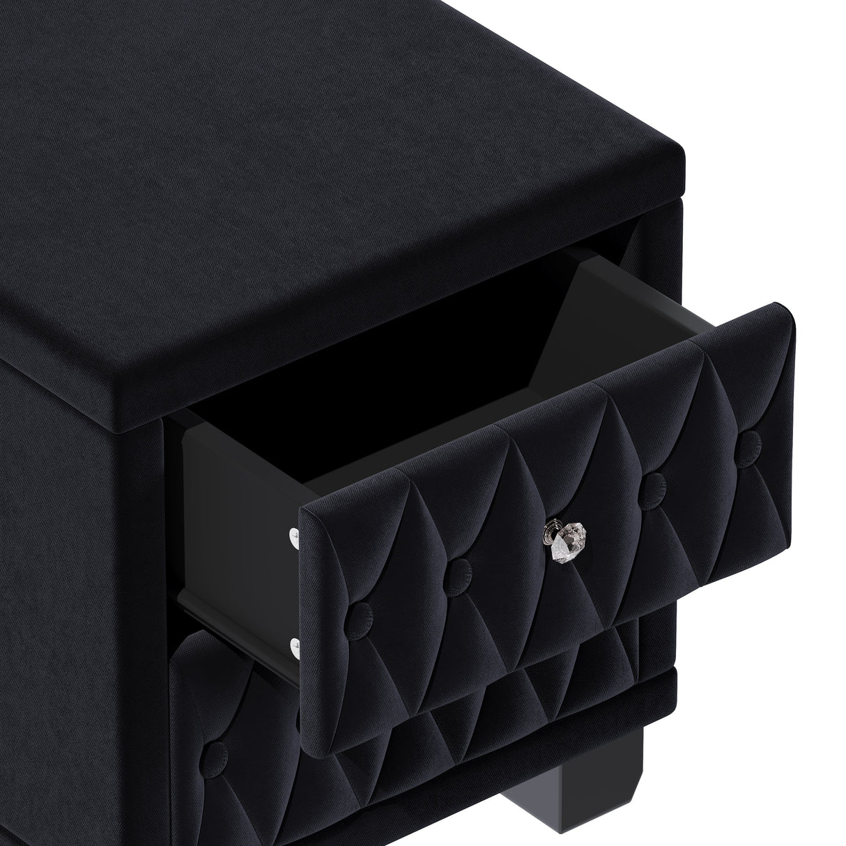 Elegant Velvet Nightstand with 2 Drawers and Crystal Handles