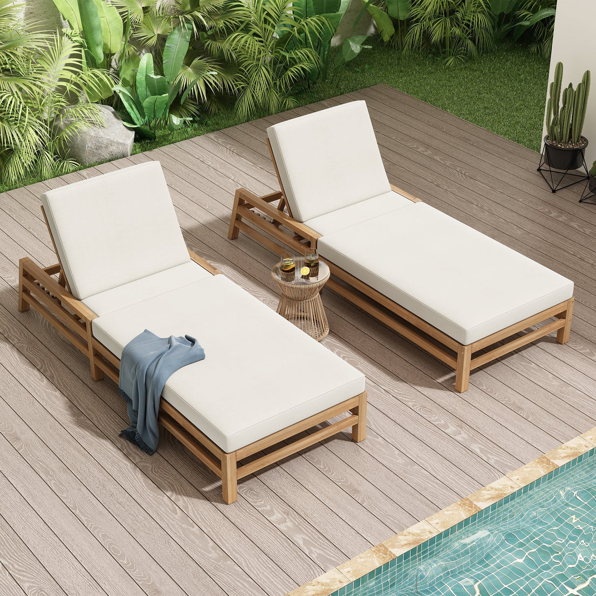 TREXM 5-Position Adjustable Outdoor Chaise Lounge Set of 2