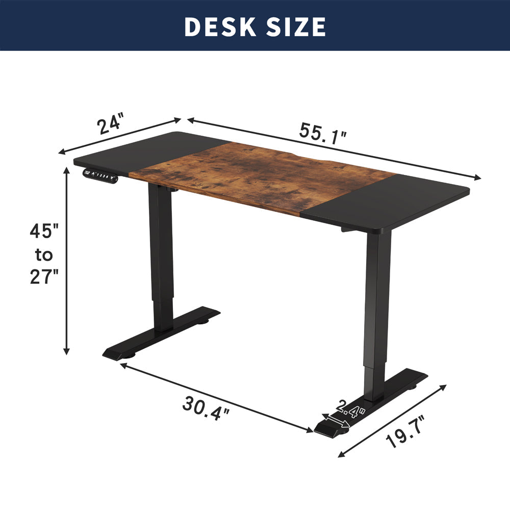 55"×24" Black & Rustic Electric Standing Desk