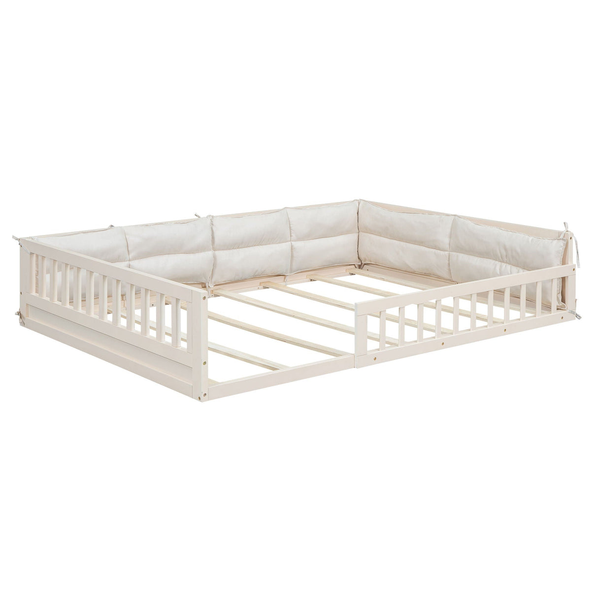 Upholstered Platform Bed With Guardrail And Pillow