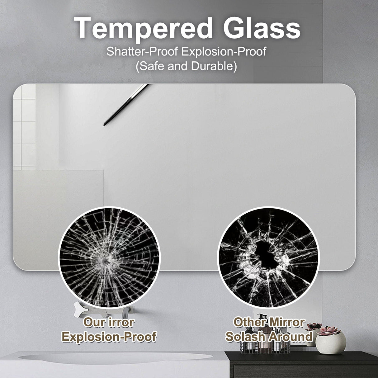 Bathroom Vanity Mirror, Wall-Mounted Mirror For Bathroom Anti-Fog, Waterproof