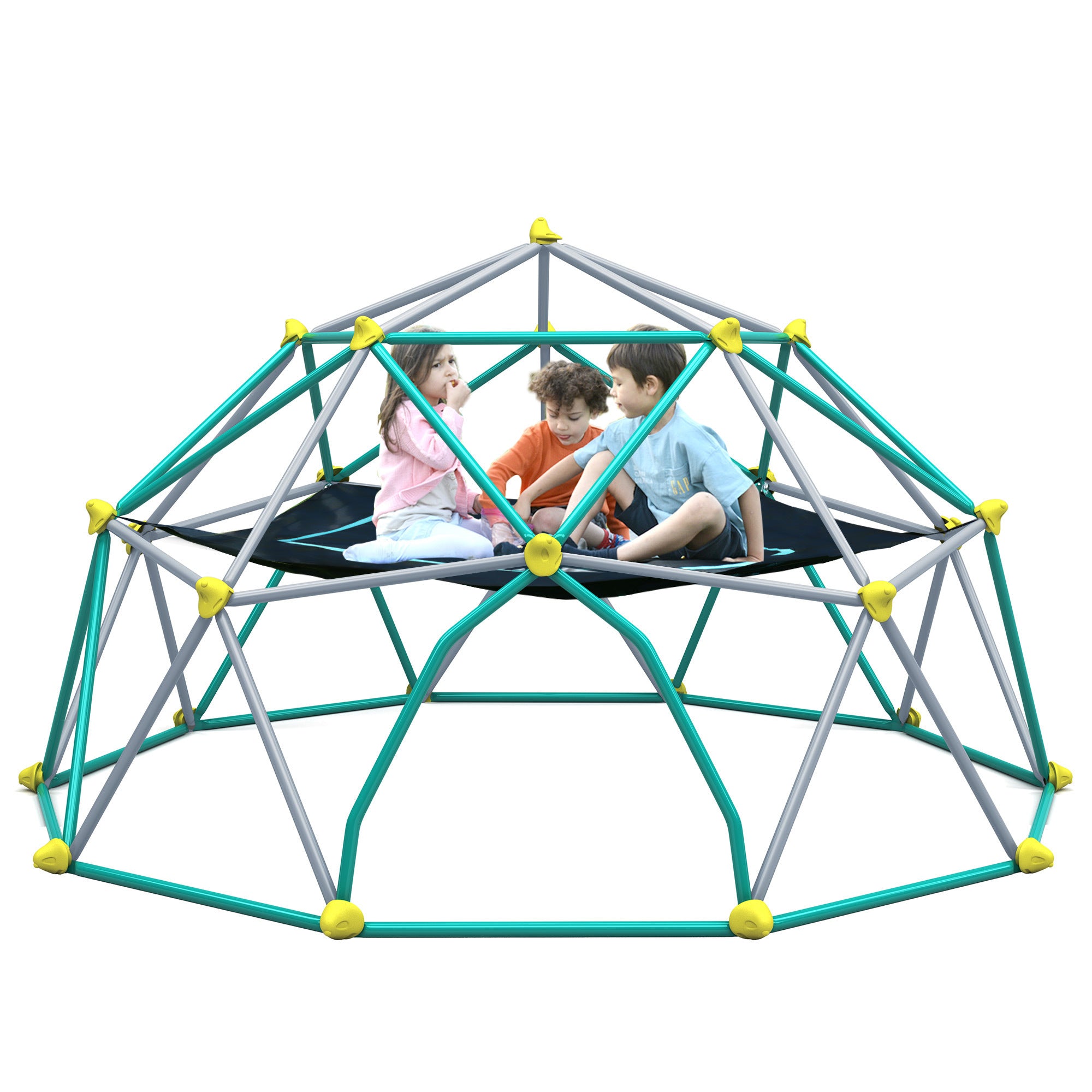 10ft-Geometric-Dome-Climber-Play-Center,-Kids-Climbing-Dome-Tower-with-Hammock,-Rust-&-UV-Resistant-Steel-Supporting-1000-LBS-climbing