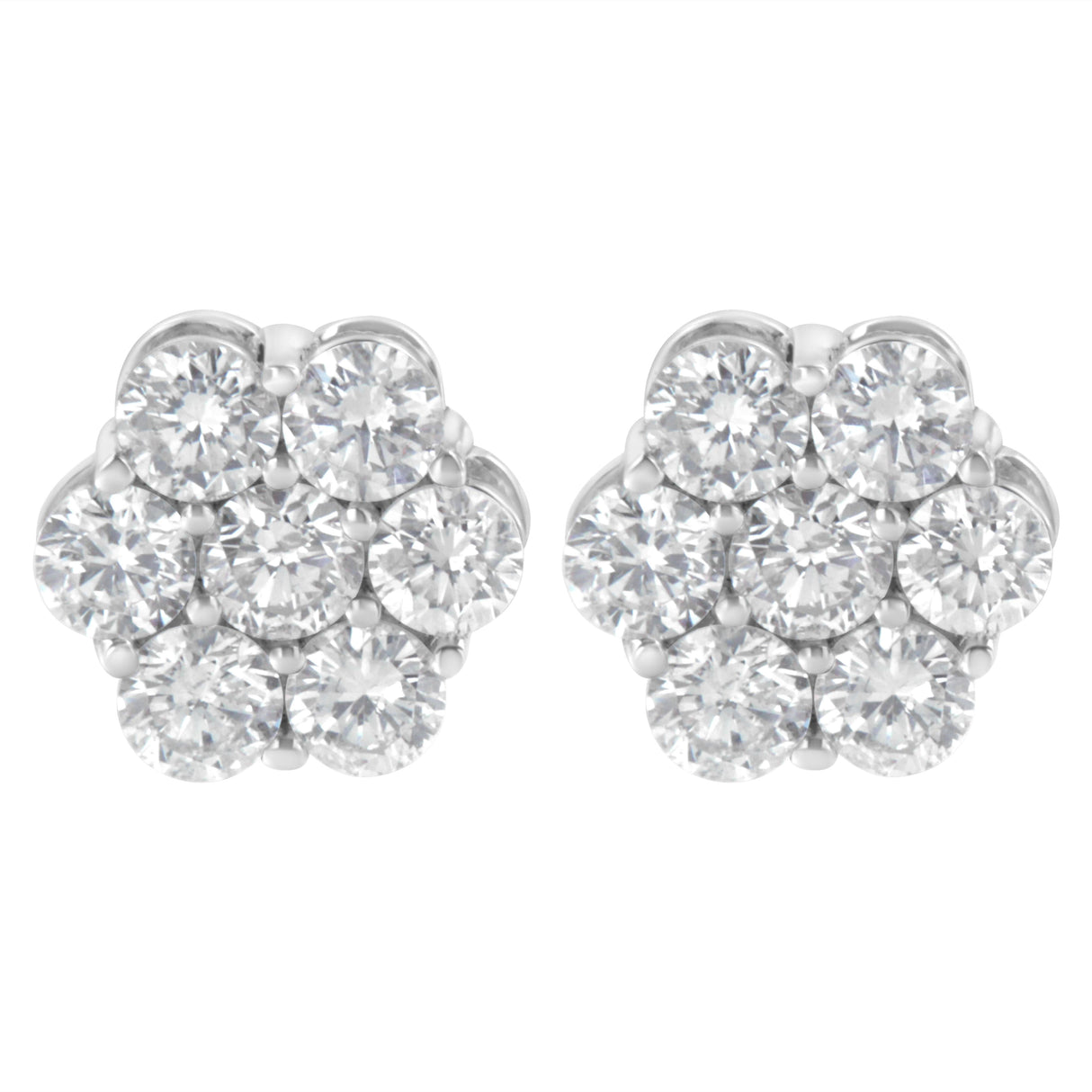 Sterling Silver 2 cttw Floral Composite 7 Stone Diamond Stud Earring (I-J, I1-I2)