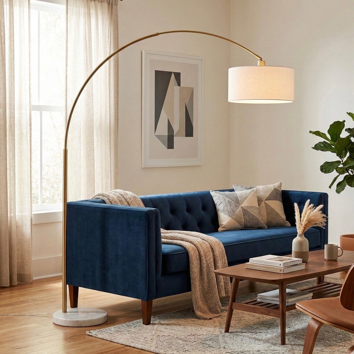 Ambient Arch Gold Brass Floor Lamp with Large Linen Shade