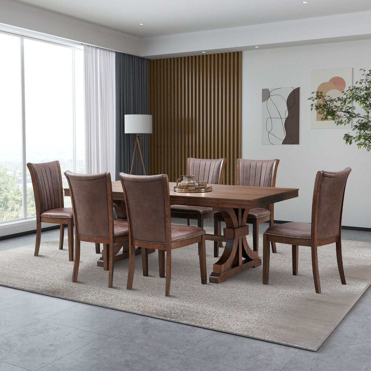 78.74" Rectangular Rubber Wood Dining Table for 6-8 in Oak