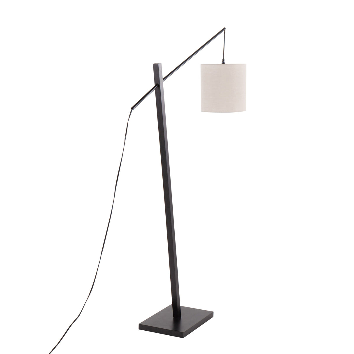 Arturo Contemporary Floor Lamp in Black Wood and Black Steel with Grey Fabric Shade