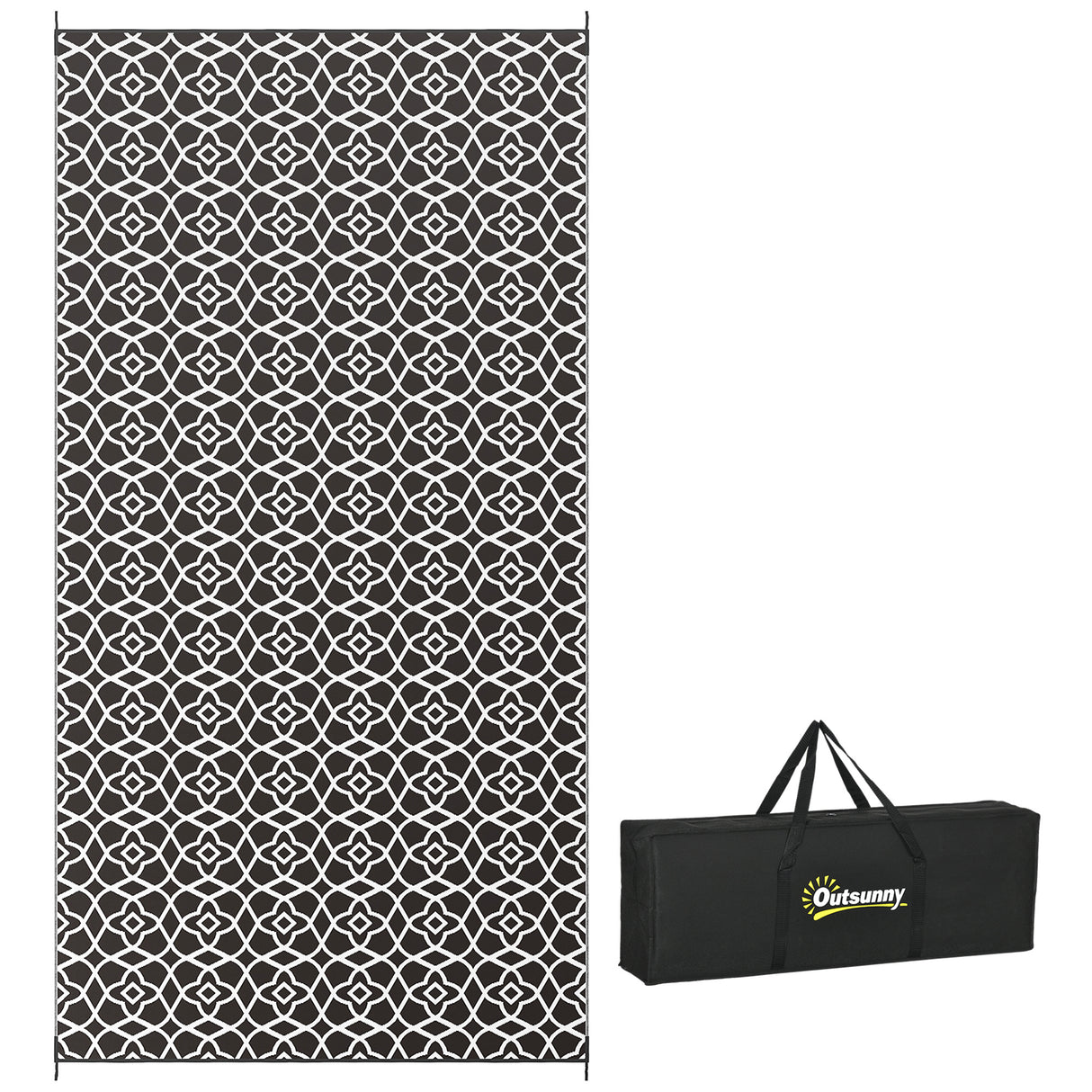 Reversible outdoor rug, 9' x 18' waterproof plastic straw floor mat,-black & white clover