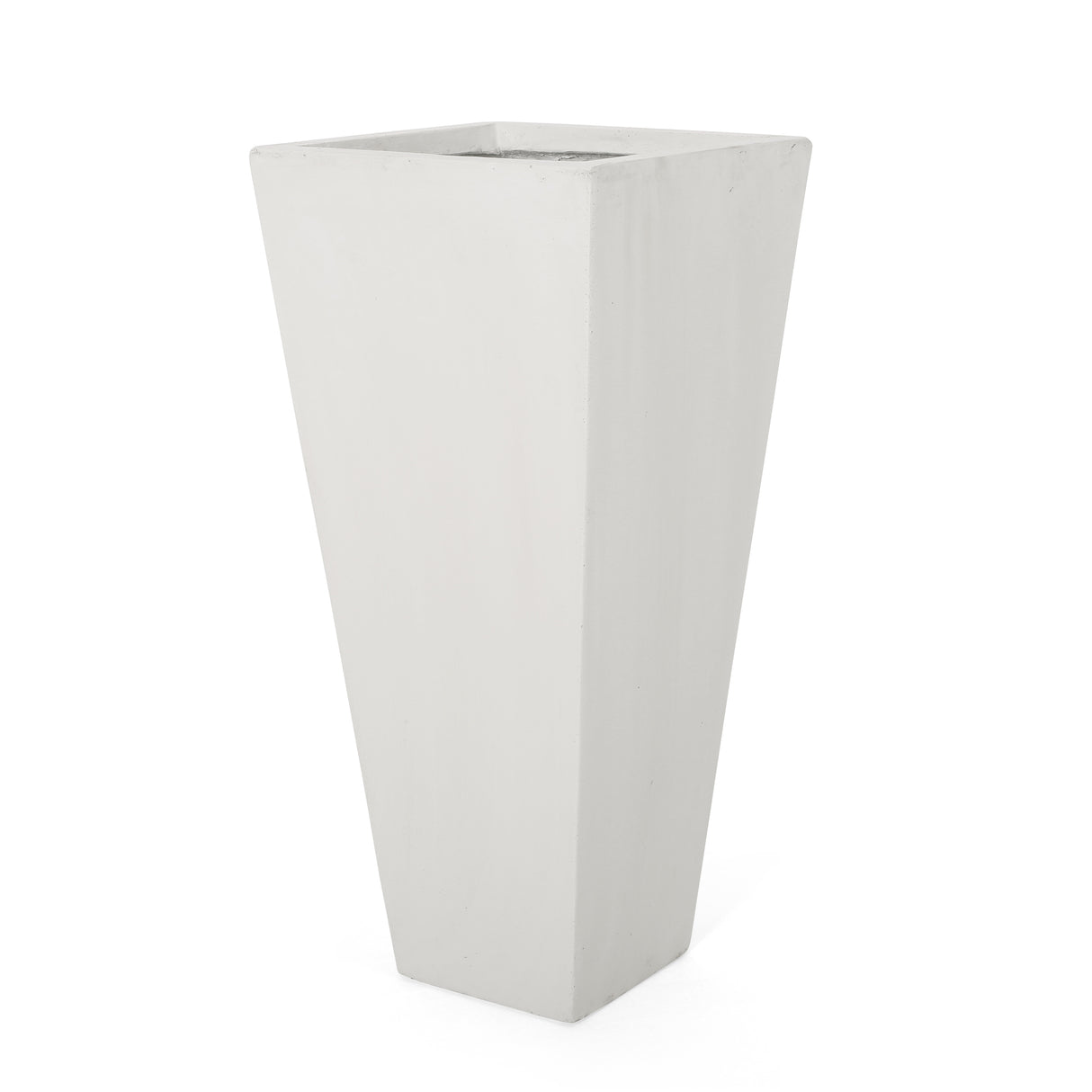 28.5" outdoor modern tapered cast stone planter, white